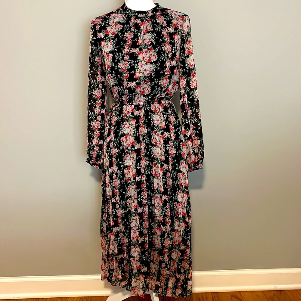 MELLODAY Black and Pink Floral Dress